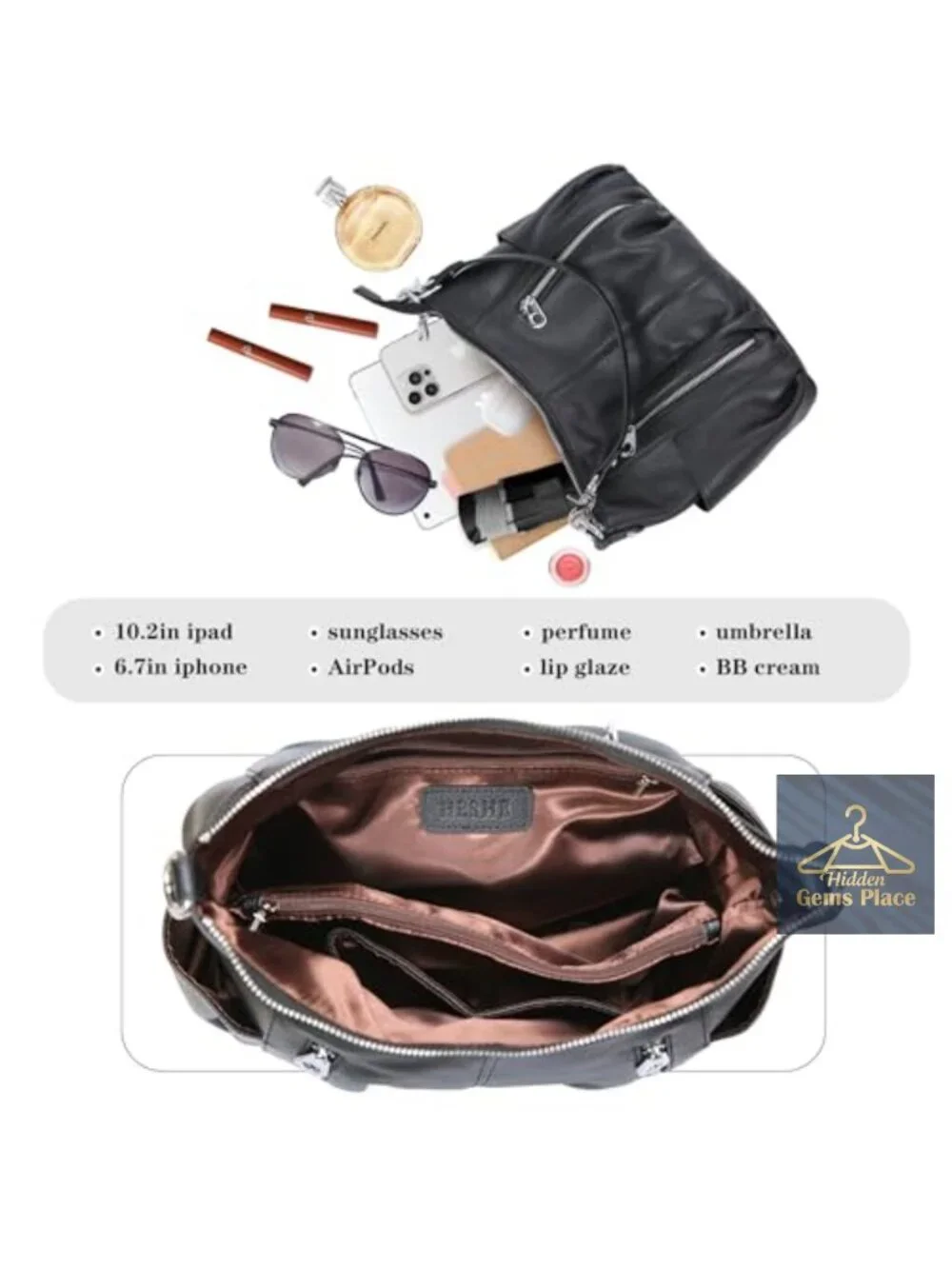 Genuine Leather Hobo Bag Crossbody Satchel with Removable Straps 2 Compartments